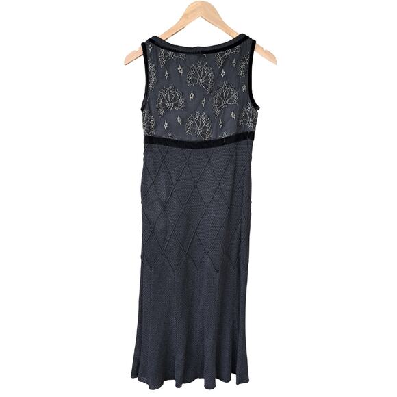 NEW ST. JOHN Evening Black Knit Cocktail Dress Gold Lace V-neck Sz 2 $1495 - Picture 9 of 12